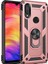 Xiaomi Redmi Note 7 Kılıf Yüzüklü Standlı Ultra Korumalı Manyetik Vega Kapak-Rose + Tam Kaplayan 6D Nano Ekran Koruyucu 1