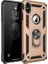 Apple iPhone XS Kılıf Yüzüklü Standlı Ultra Korumalı Manyetik Vega Kapak-Gold + Full Body Ekran Koruyucu 1