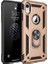 Apple iPhone XR Kılıf Yüzüklü Standlı Ultra Korumalı Manyetik Vega Kapak-Gold + Full Body Ekran Koruyucu 1