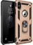 Apple iPhone XS Max Kılıf Yüzüklü Standlı Ultra Korumalı Manyetik Vega Kapak-Gold + Full Body Ekran Koruyucu 1