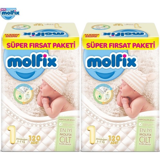 Molfix Bebek Bezi Aylık Paket Yenidoğan 1 Beden 25 Kg 120x2 Fiyatı