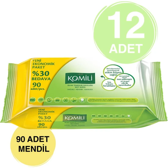 Komili Komili Islak Havlu Mendil 90'Lı 12 Paket