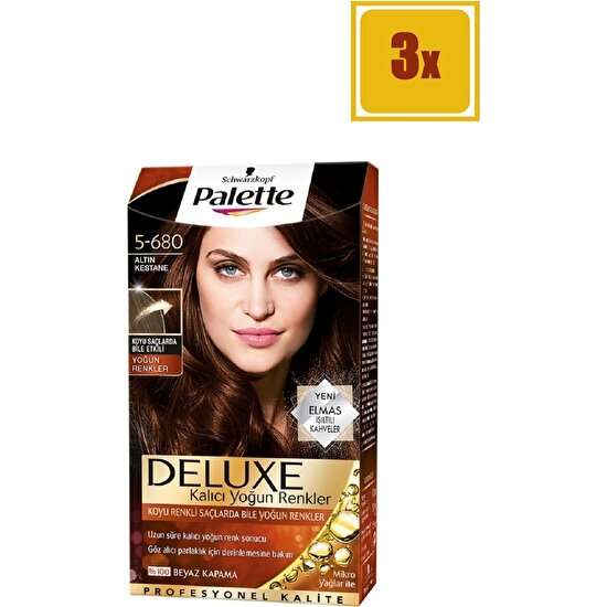 Palette Deluxe 5/680 Altın Kestane Saç Boyası 3'lü Set