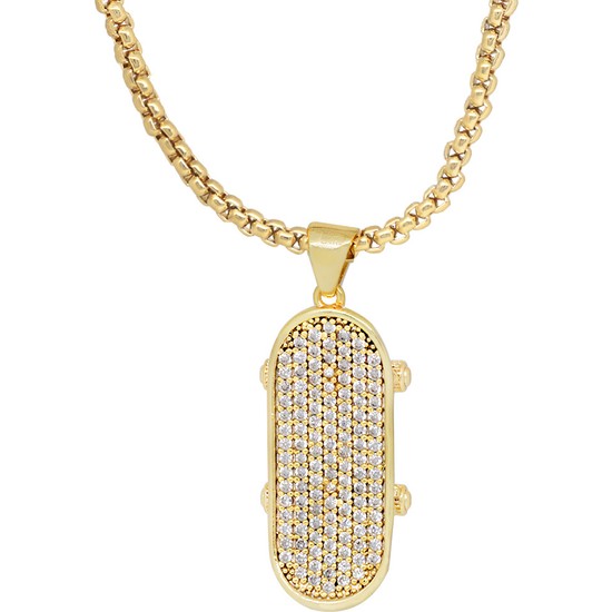 Tesbihane Kaykay Tasarım Beyaz Zirkon Taşlı Gold Renk