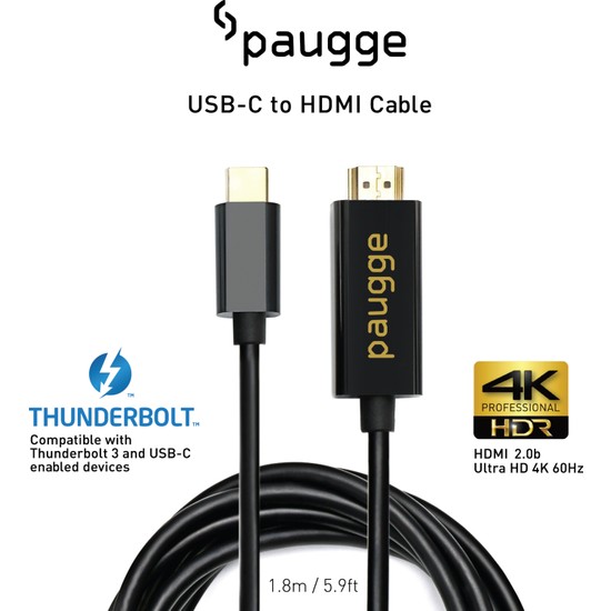 Paugge 4K 60Hz HDR HDCP 2.2 Destekli USB C to HDMI 2.0b Kablo
