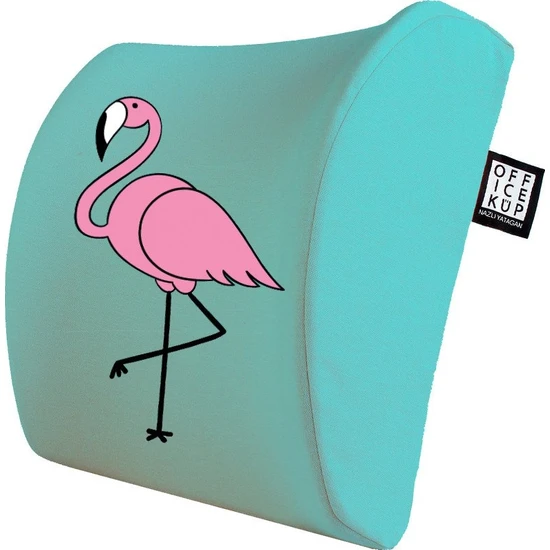 Office Küp Bel Yastığı Ofis Koltuk Minderi  Turkuaz Flamingo