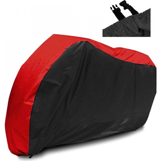 Motoen Kanuni Gt 170 Branda Arka Çanta Uyumlu Motosiklet Brandası (Bağlantı Tokalı) Siyah-Kırmızı