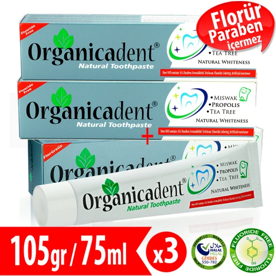 Organicadent Florürsüz Doğal Diş Macunu 75 ml  3'lü Aile Paketi