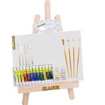 Glance Ahşap Masaüstü Şövale Seti – 25x38 Tuval, 12x12 ml Yağlı Boya, Palet, Fırça, Spatül ve Tam Resim Aksesuarları