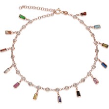 Adal Silver Kadın 925 Ayar Gümüş Renkli Baget Taşlı Rose Halhal