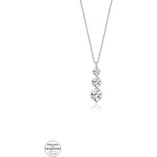 Swarovski Taşlı Gümüş Üçtaş Tektaş Bayan Kolye
