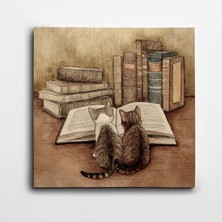 Dekolata Kitap Okuyan Kediler Kare Kanvas Tablo