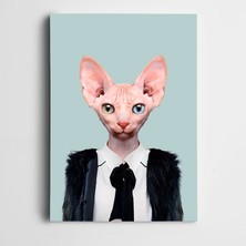 Dekolata Siyah Elbiseli Kedi Kanvas Tablo