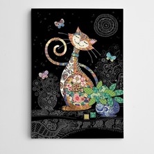 Dekolata Kedi ve Kelebekler Modern Sanat Kanvas Tablo