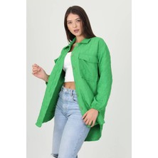 Neşeli Butik Kadın Kapitone Işlemeli Owersize Regular Ceket Gömlek NB10055