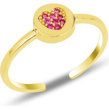 Söğütlü Silver Gümüş Altın Yaldızlı Fuşya Taşlı Kalp Modeli Ayarlamalı Yüzük
