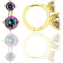 Söğütlü Silver Gümüş Altın Yaldızlı Mistik Taşlı Halka Küpe