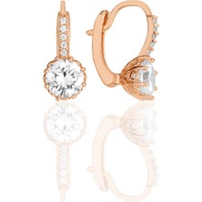 Söğütlü Silver Gümüş Rose Zirkon Taşlı Elmas Montürlü Küpe
