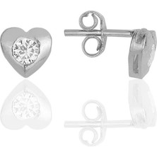 Söğütlü Silver Gümüş Rodyumlu Zirkon Taşlı Kalp Küpe