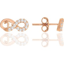 Söğütlü Silver Gümüş Rose Zirkon Taşlı Kalp Sonsuzluk Küpe