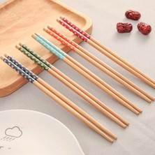 Optana 1 Çift Chopstick Yıkanabilir Desenli Bambu Yemek Sushi Çubuk