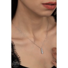 Swarovski Taşlı Gümüş Üçtaş Tektaş Bayan Kolye