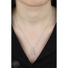 Swarovski Taşlı Gümüş Üçtaş Tektaş Kolye