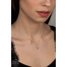 Swarovski Taşlı Gümüş Kalp Tektaş Bayan Kolye