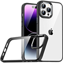 Caseworld Apple iPhone 14 Pro Max Kapak Metal Kamera Korumalı Arkası Şeffaf Silikon Kılıf - Siyah