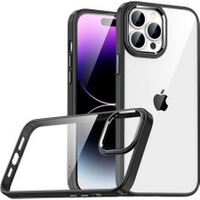 Caseart Apple iPhone 14 Pro Max Kapak Metal Kamera Korumalı Arkası Şeffaf Silikon Kılıf - Siyah