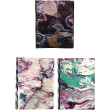 Fly Color  A4 3 Adet Art Style Spiralli Plastik Kapak 96 Yaprak Çizgili Desenli Defter Seti
