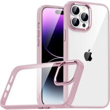 Kzy Apple iPhone 14 Pro Max Kapak Metal Kamera Korumalı Arkası Şeffaf Silikon Kılıf - Rose Gold