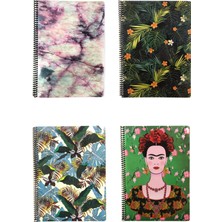 Fly Color  A4 4ADET  Art Style Spiralli Plastik Kapak 96 Yaprak Çizgili Desenli Defter Seti