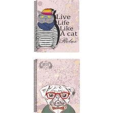 Fly Color  A4 2 Adet Art Style Spiralli Plastik Kapak 96 Yaprak Kareli Desenli Defter Seti
