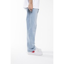 The Trend Man Baggy Düz Açık Buz Mavi Uzun Paça Boyfriend Jeans Pantolon