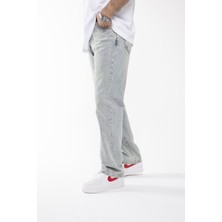 The Trend Man Baggy Düz Koyu Buz Mavi Uzun Paça Boyfriend Jeans Pantolon