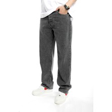 The Trend Man Baggy Düz Gri Uzun Paça Boyfriend Jeans Pantolon