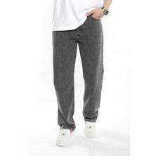 The Trend Man Baggy Düz Gri Uzun Paça Boyfriend Jeans Pantolon