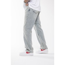 The Trend Man Baggy Düz Koyu Buz Mavi Uzun Paça Boyfriend Jeans Pantolon