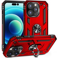 Caseworld Apple iPhone 14 Pro Max Kapak Military Yüzüklü Stantlı Panzer Tank Kılıf - Kırmızı