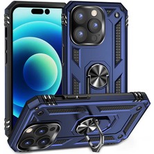 Caseworld Apple iPhone 14 Pro Kapak Military Yüzüklü Stantlı Panzer Tank Kılıf - Lacivert