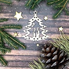 Webcenter Yılbaşı Süsü Çam Ağacı Süsü Beyaz Ahşap Lazer Kesim Çam Ağacı 5 Adet  6-7cm