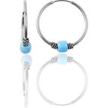 Adal Silver Gümüş Mini Turkuaz Taşlı Halka Küpe