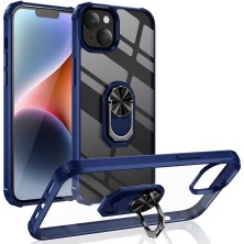 CoverZone Apple iPhone 14 Pro Ile Uyumlu Kılıf Yüzük Tutuculu Standlı Freez Lacivert