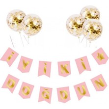 Hayaller Dükkanı Iyi Ki Doğdun Pembe Varaklı Banner Yazı Konfetili Şeffaf Balon Seti