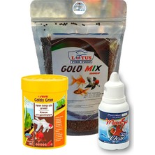 Lotus Japon Balığı Yem ve Berraklaştırıcı Seti, Lotus Gold Mix 250GR ve Goldy Gran 100ML 250GR + 100ML + 30CC