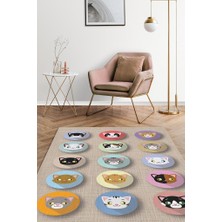 Homshtag Sevimli Kediler Bej Renkli Halı Kedi Desenli Genç Odası Halısı Modern Salon Halısı