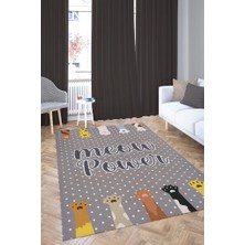 Homshtag Miyav Gücü Gri Renkli Kedi Temalı Halı Çok Renkli Çocuk Odası Halısı Kreş Anaokulu Halısı