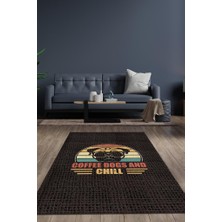 Homshtag Kahven ve Köpeğinle Rahatla Kahverengi Halı Dekoratif Köpekli Halı Dokulu Salon Halısı