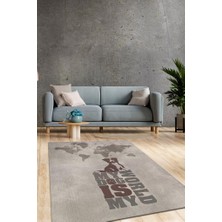 Homshtag Köpeğim Benim Dünyam Minimal Salon Halısı Nude Tonlu Köpek Baskılı Oturma Odası Halısı